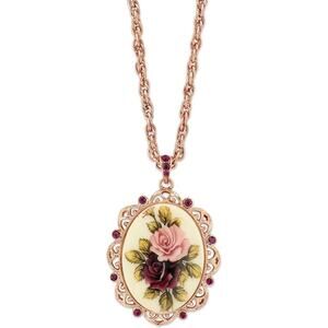 NWT 1928 Manor House 28in Rose Gold & Rhinestone Cameo Necklace